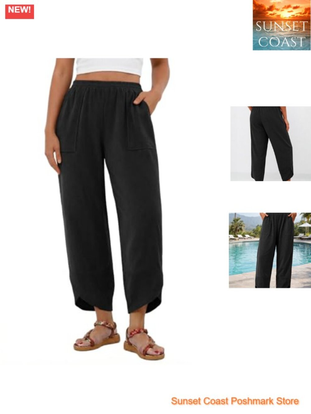 Wide Leg Palazzo Harem Pants Elastic Waist Pull On Rayon Blend
